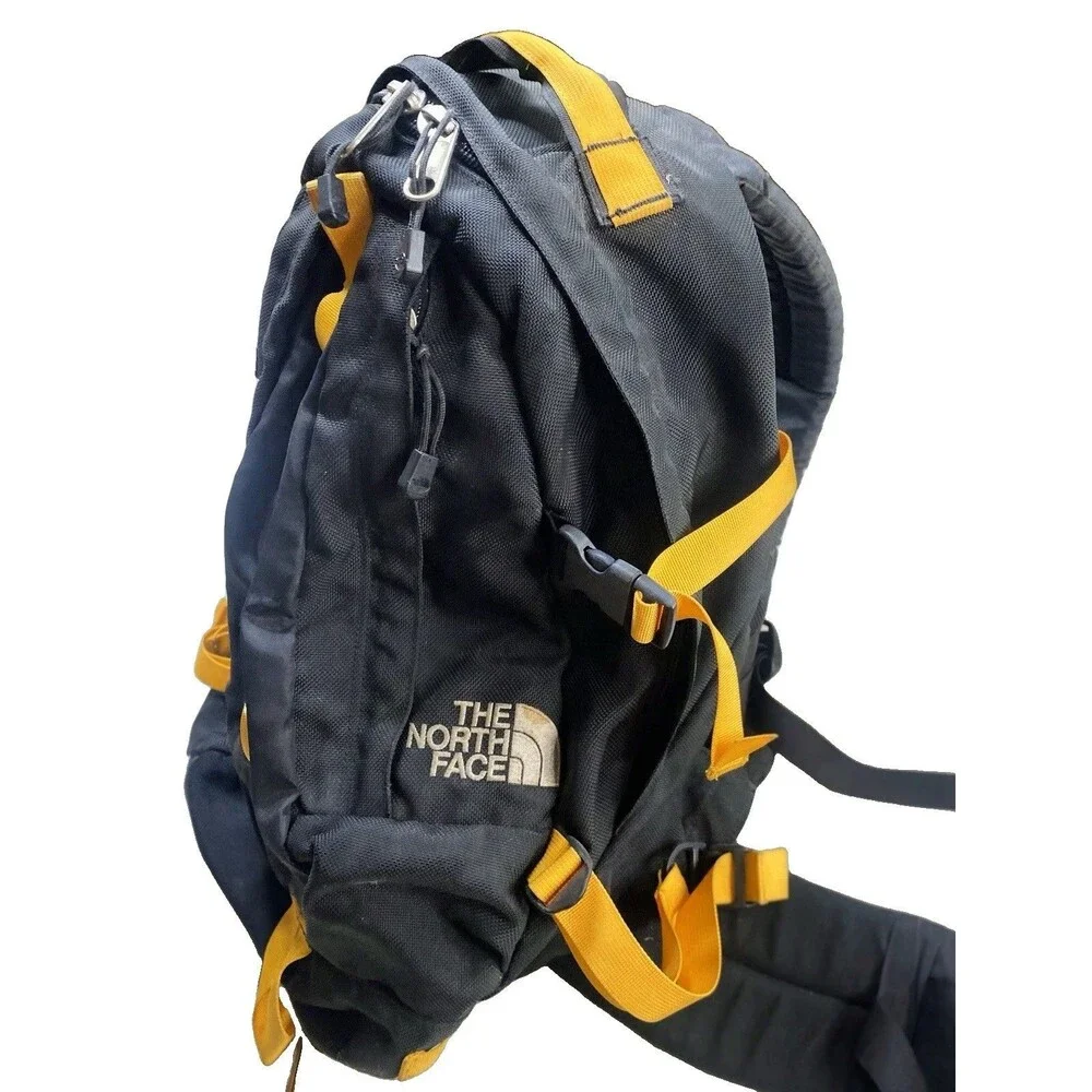 Vintage The North Face Backpack Black Yellow Big Shot Daypack Hiking Bag Y2K 90s